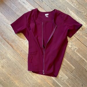 Zippered Burgundy Scrub Top L